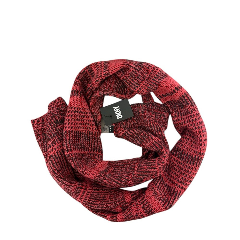 DKNY Women's Open Knit Chunky Red Black Scarf‎ OS NEW Winter Warm Cozy